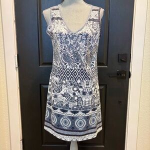 Women’s Small Dress Blue Gray White Tank‎ Geometric V Neck Pullover Lightweight